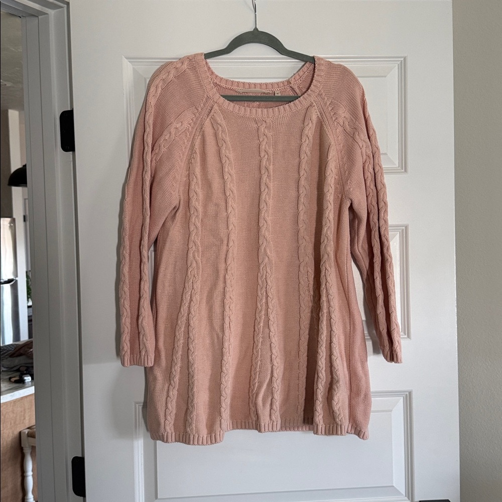 Soft Surroundings Cable Knit Sweater pink/peach  Womens Plus Size 1X